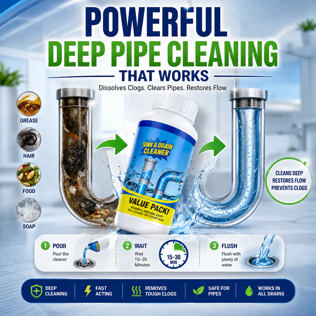 Powerful Drain & Sink Cleaner | Buy 1 Get 3 FREE 🔥