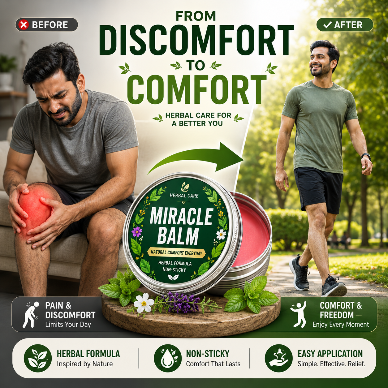 Instant Pain Relief Herbal Miracle Balm - Buy 1 Get 1 Free