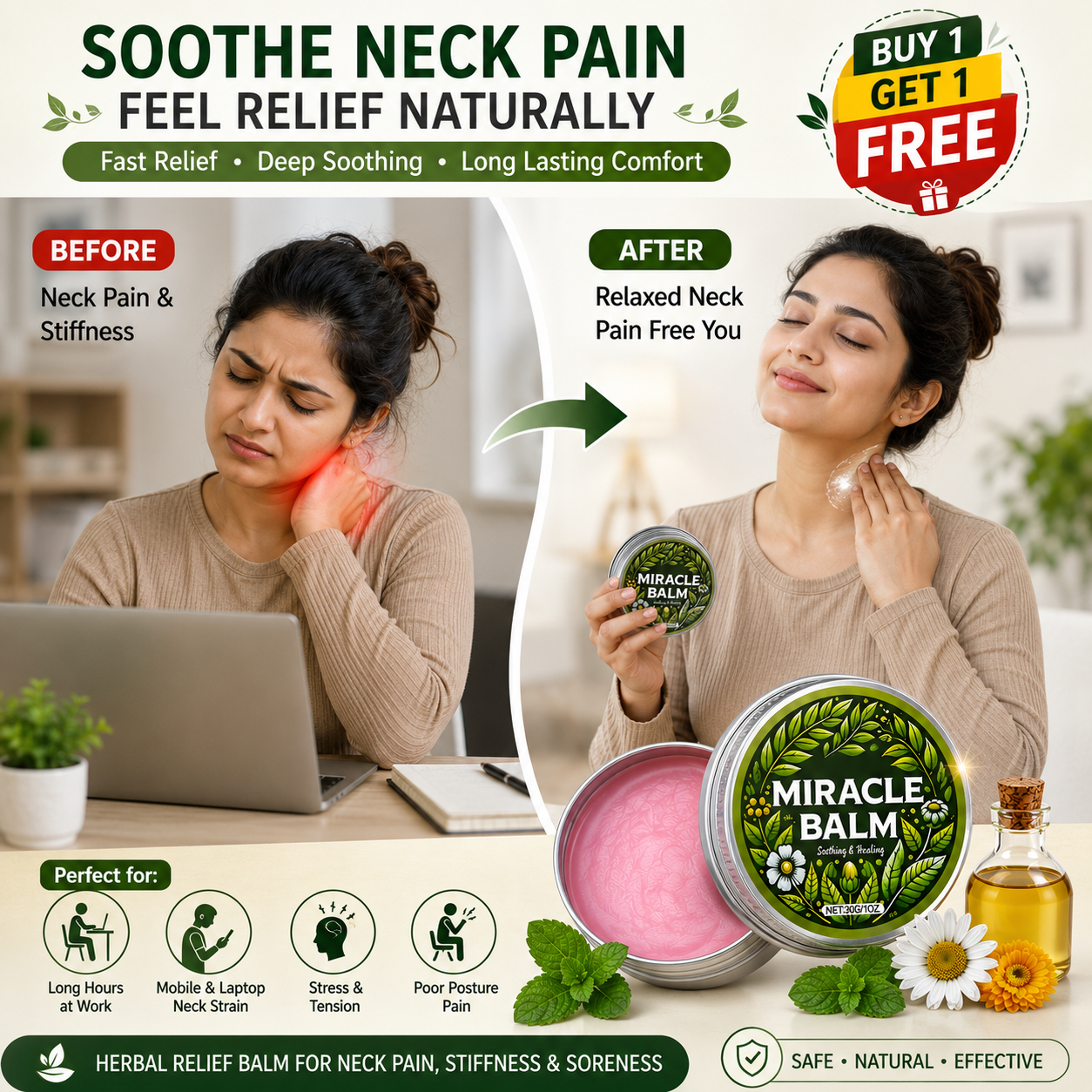 Instant Pain Relief Herbal Miracle Balm - Buy 1 Get 1 Free